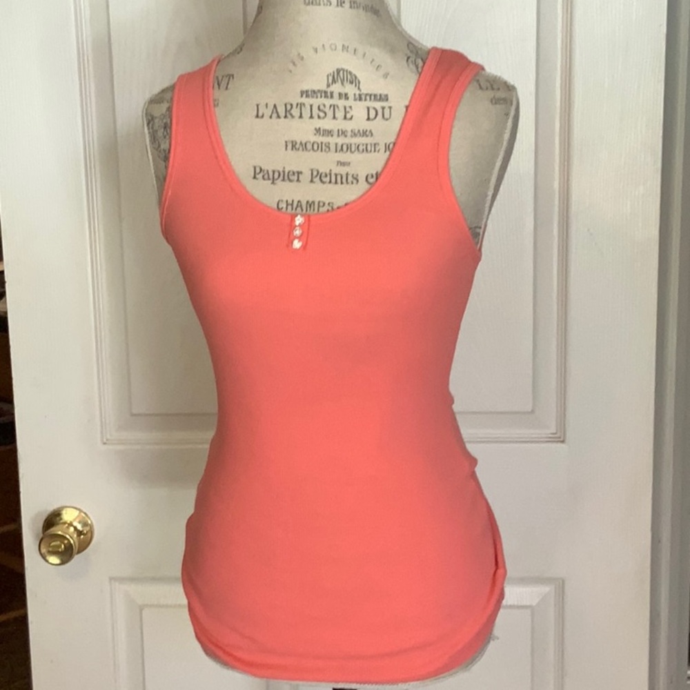 Charlotte Tarantola Peach Fitted Sleeveless Tank Top with beautiful rhinestones